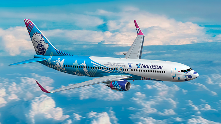 Авиакомпания NordStar презентовала новую ливрею самолета, посвященную мини-футбольному клубу «Норильский никель»